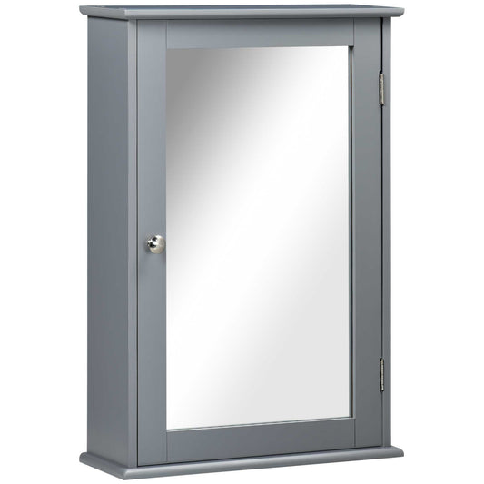 Kleankin Grey Wall Cabinet: Bathroom Mirror Cabinet with Door Shelves for Medicine & Accessory Storage | Dipra Home