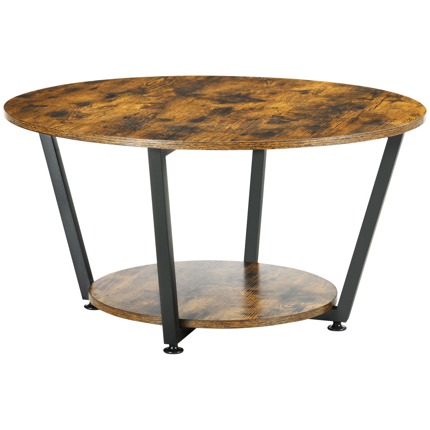 HOMCOM Rustic Brown Round Coffee Table: Center Table with Storage Shelf and Steel Frame for Living Room | Dipra Home