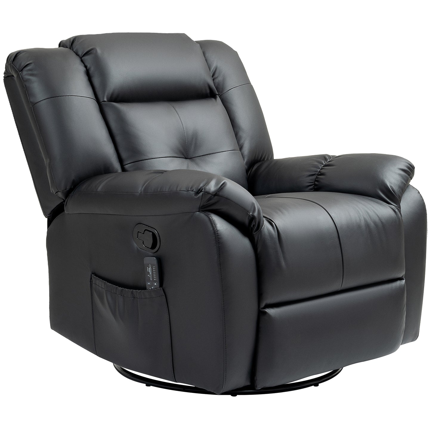 HOMCOM 8-Point Vibration Massage Recliner Chair for Living Room, PU Leather Manual Reclining Chair, Swivel Recliner with Remote Control, Rocking Function, Black | Dipra Home