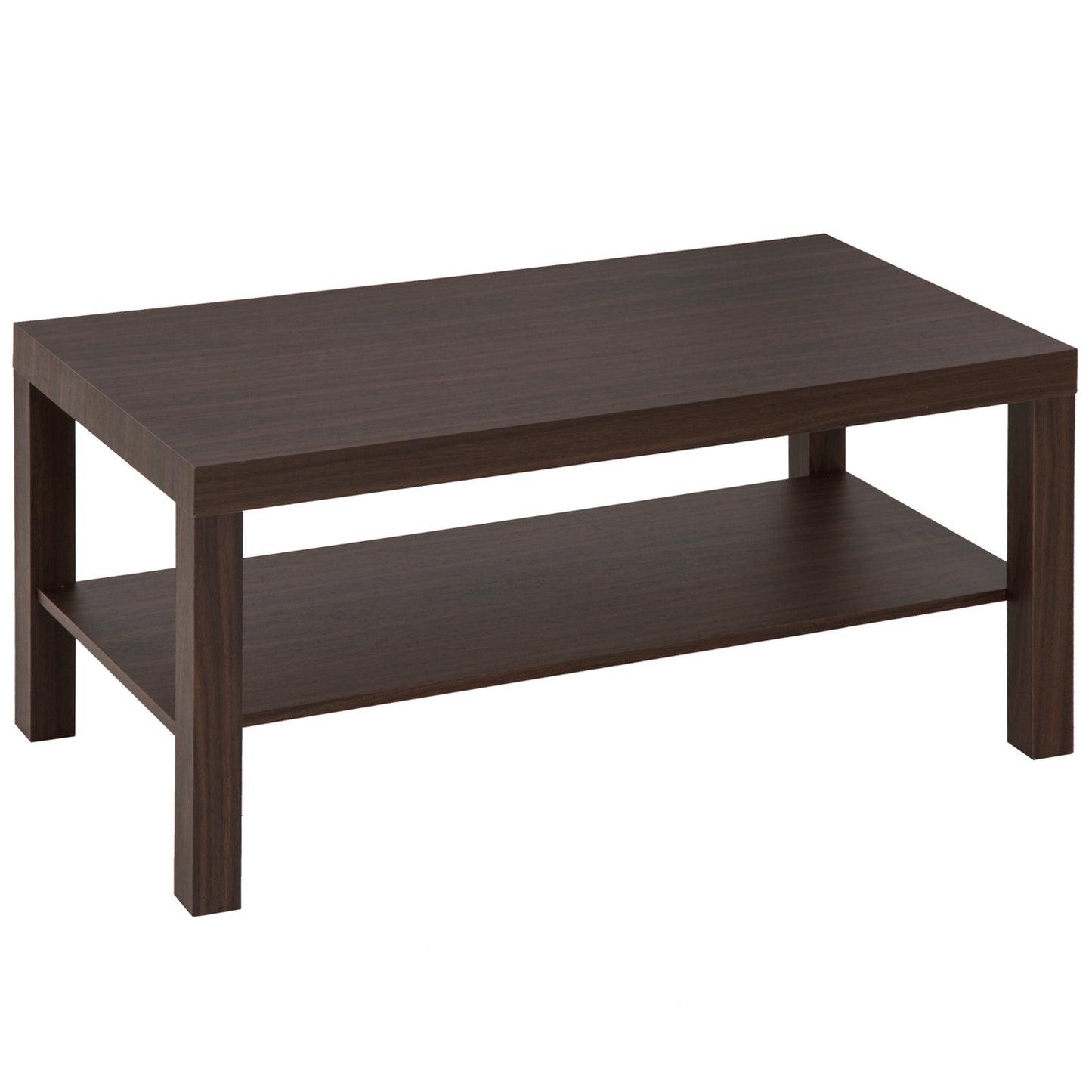 HOMCOM Walnut 2-Tier Coffee Table with Shelf: Rectangular Center Table for Living Room, Home Office Furniture | Dipra Home