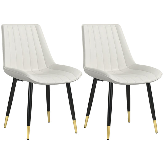 HOMCOM Dining Chair Pair: Modern PU Leather Upholstered, Steel Legs, Kitchen Chairs, Cream Hue for Living Room, Bedroom | Dipra Home