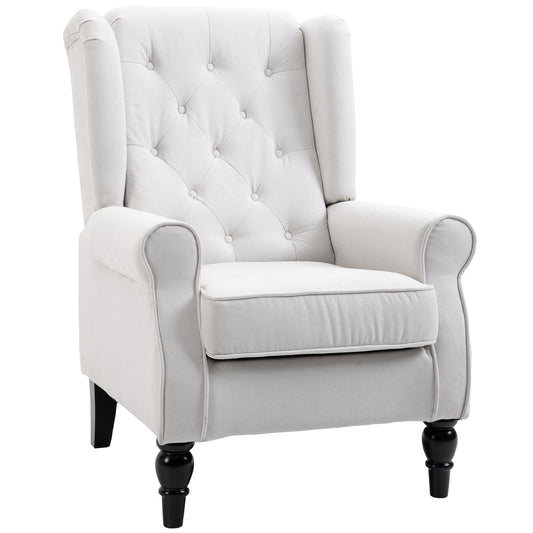 HOMCOM High Wing Back Accent Chair Button-Tufted with Cushioned Armrests Thick Seat Cream White | Dipra Home