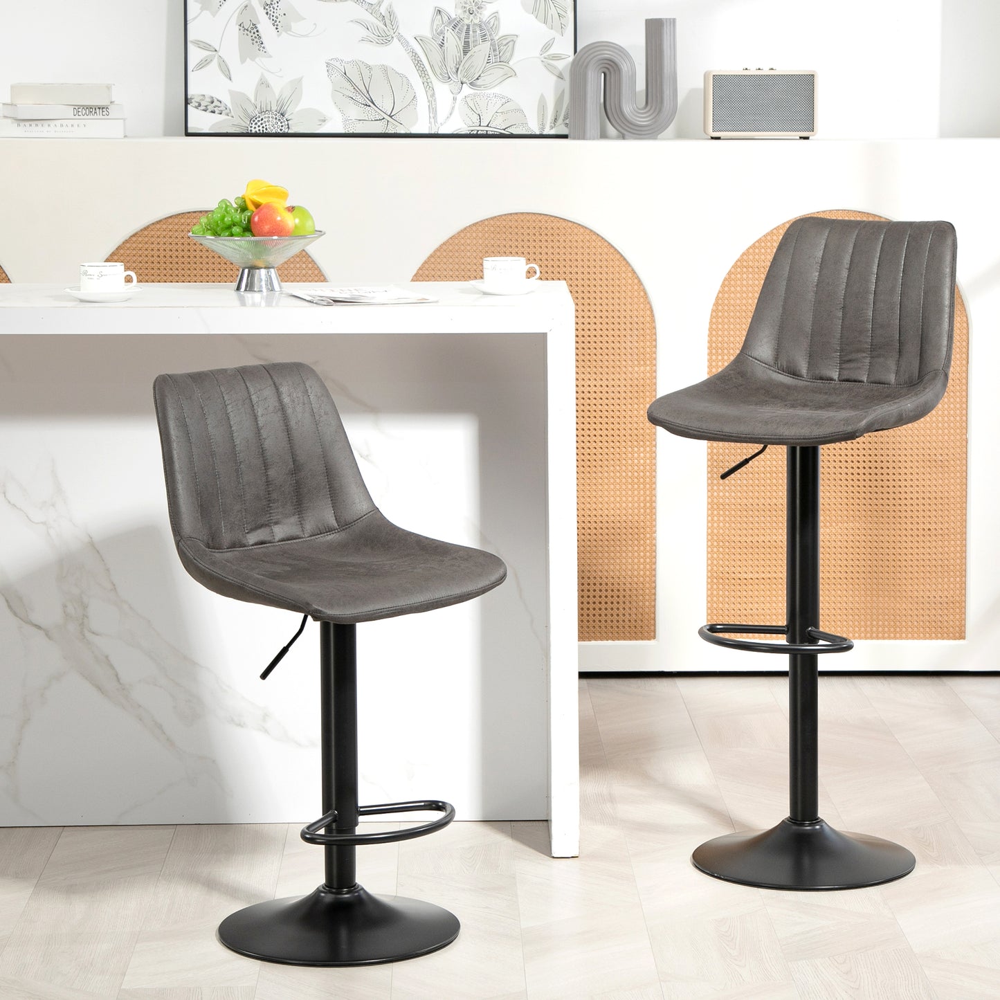 HOMCOM Counter Height Bar Stools Set of 2 Adjustable Height Swivel Bar Chairs Leathaire Upholstered Seats Footrests Kitchen Dining Room | Dipra Home