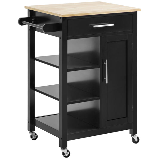 HOMCOM Black Rolling Kitchen Cart: Mobile Island with Storage Drawer & Open Shelf for Dining Room Versatility | Dipra Home