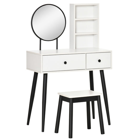 HOMCOM Stylish Vanity Set Makeup Dressing Table with Stool Wood Desk Mirror Storage Drawers Shelf White Black for Bedroom | Dipra Home