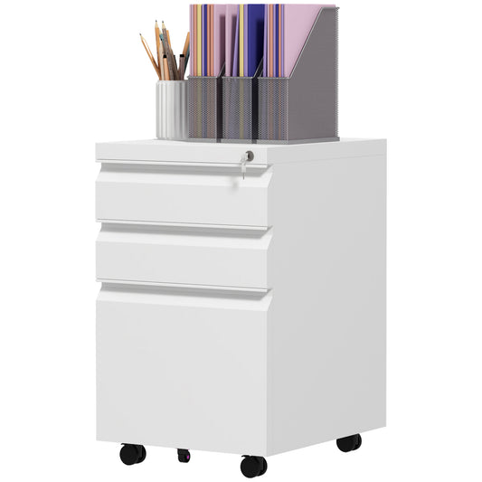 Vinsetto Secure File Tower: 3-Drawer Vertical Cabinet on Wheels with Lock for Adjustable A4/Letter Document Organization, White | Dipra Home