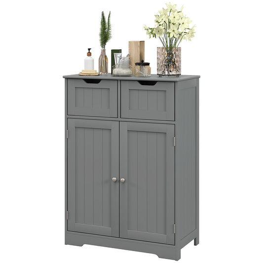 kleankin Bathroom Storage Tower with 2 Drawers Adjustable Shelf Living Room Entryway Furniture Grey | Dipra Home