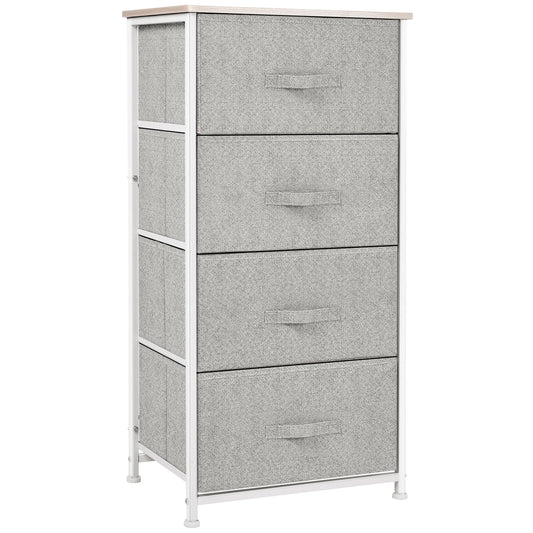 HOMCOM Linen Fabric Storage Solution: Drawer Cabinet Organizer with 4 Removable Drawers and Metal Frame for Living Room, Kitchen, Grey | Dipra Home