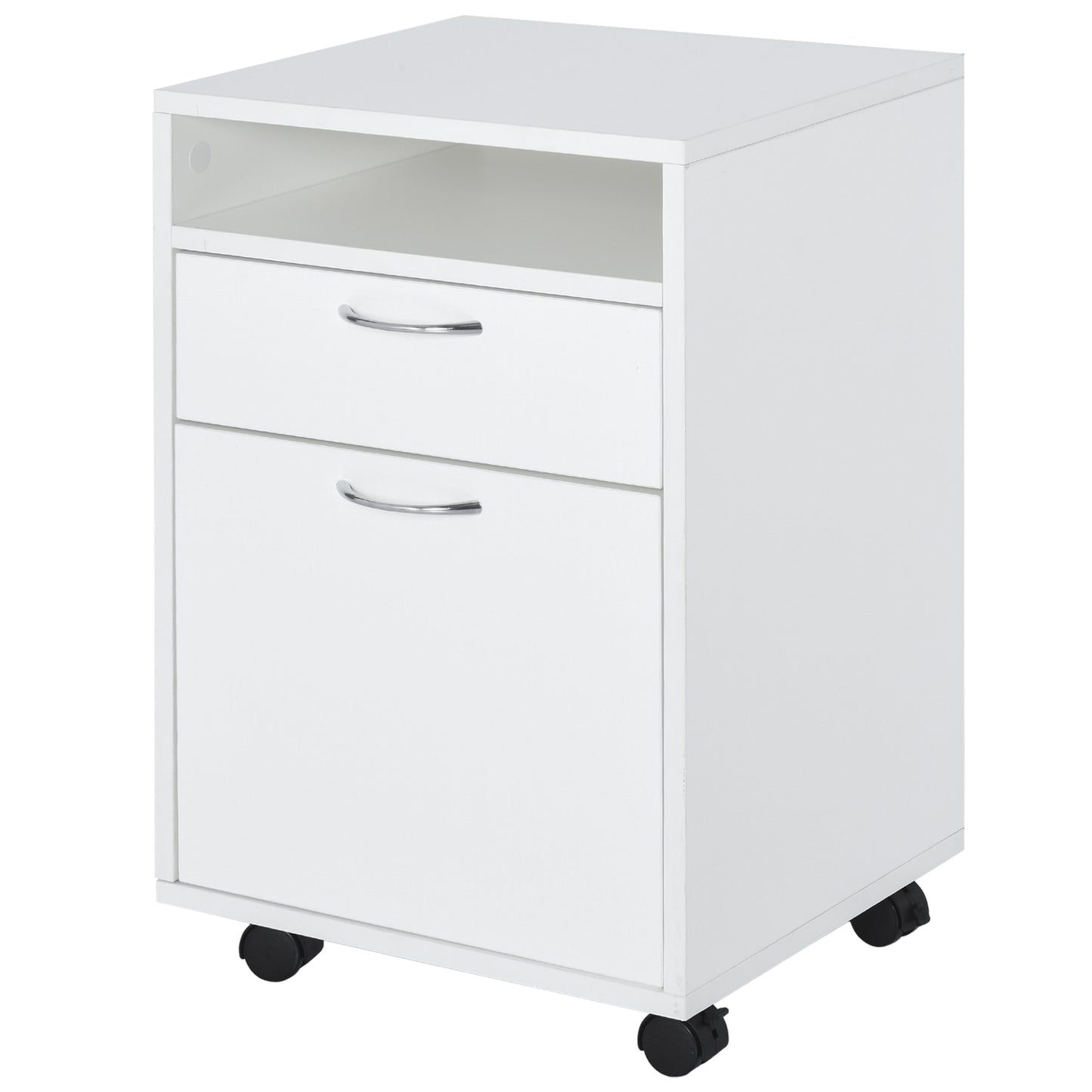 HOMCOM Mobile Vertical Filing Cabinet 24" with Drawer and Wheels - Essential Office Storage Cabinet in White | Dipra Home