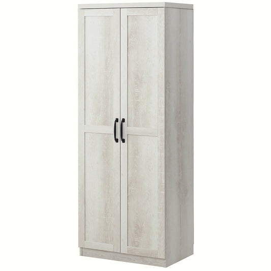 HOMCOM 63" Distressed White Kitchen Pantry Cabinet with 5-Tier Adjustable Shelves for Dining Storage | Dipra Home