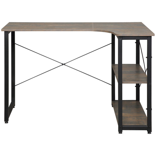 HOMCOM L-Shaped Computer Desk Home Office Corner Desk Study Workstation Table with 2 Shelves, Steel Frame, Charcoal Grey | Dipra Home