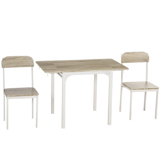 HOMCOM Space-Savvy Dining: Compact Foldable 2-Seater Drop-Leaf Table and Chairs for Small Spaces, Natural Finish | Dipra Home