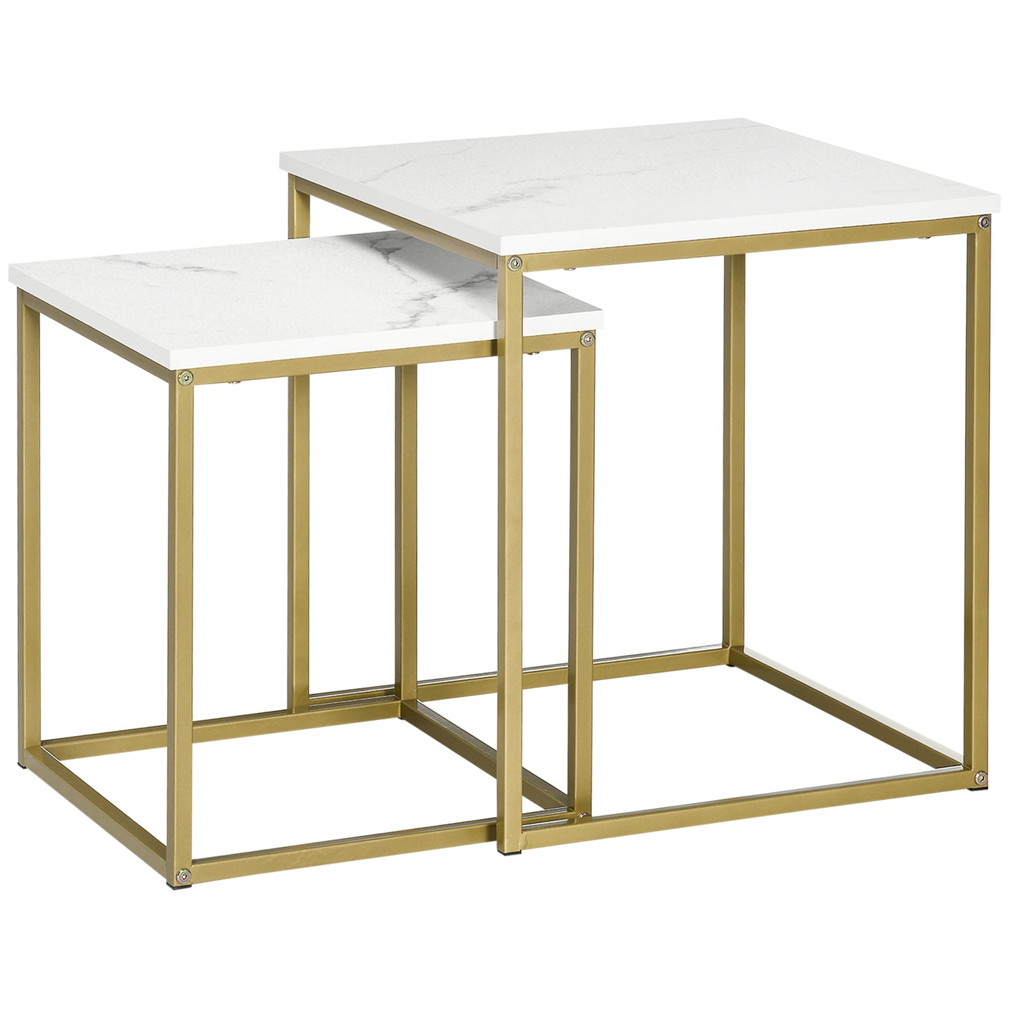 Homcom White Nesting Side Tables: 2-Piece Square Stacking Set with Metal Frame for Living Room/Bedroom | Dipra Home