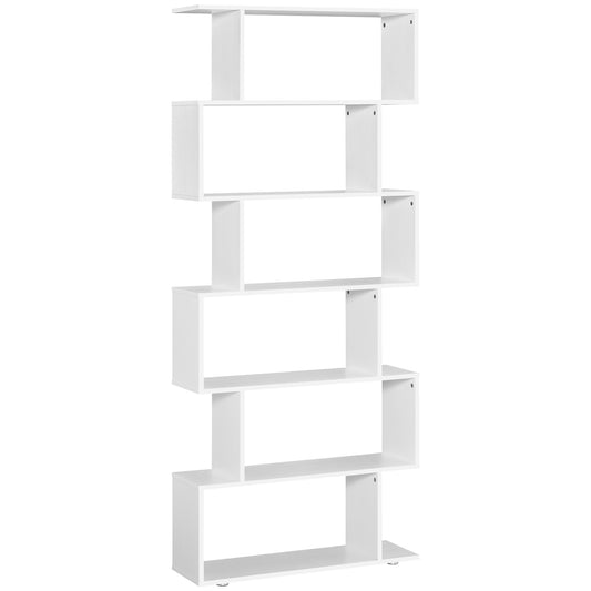 HOMCOM Curvaceous Storage: 6-Tier S-Shape Wooden Bookcase Display Divider Unit for Home Office, White Finish | Dipra Home