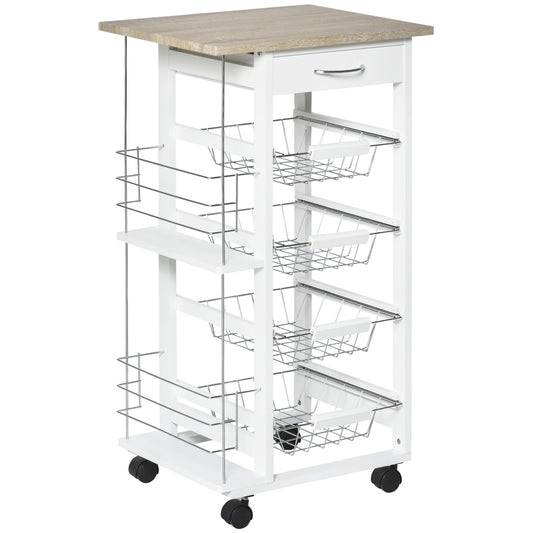 HOMCOM Organizational Oasis: Rolling Kitchen Cart with 4 Baskets, Drawer, Side Racks, and Wheels for Dining Room Storage | Dipra Home