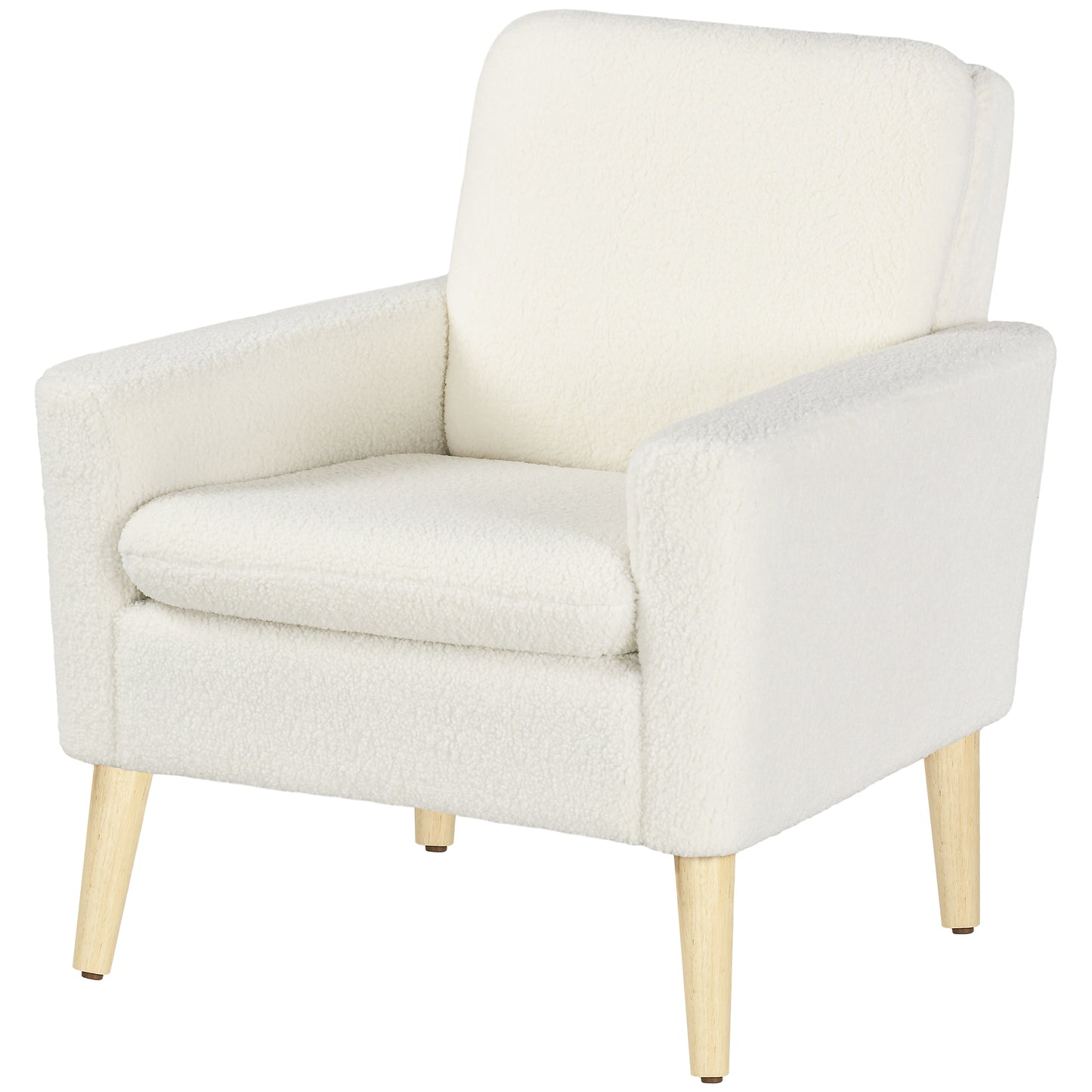 HOMCOM Fabric Accent Chair, Modern Upholstered Armchair with Wood Legs and Wide Padded Seat, Cream White | Dipra Home