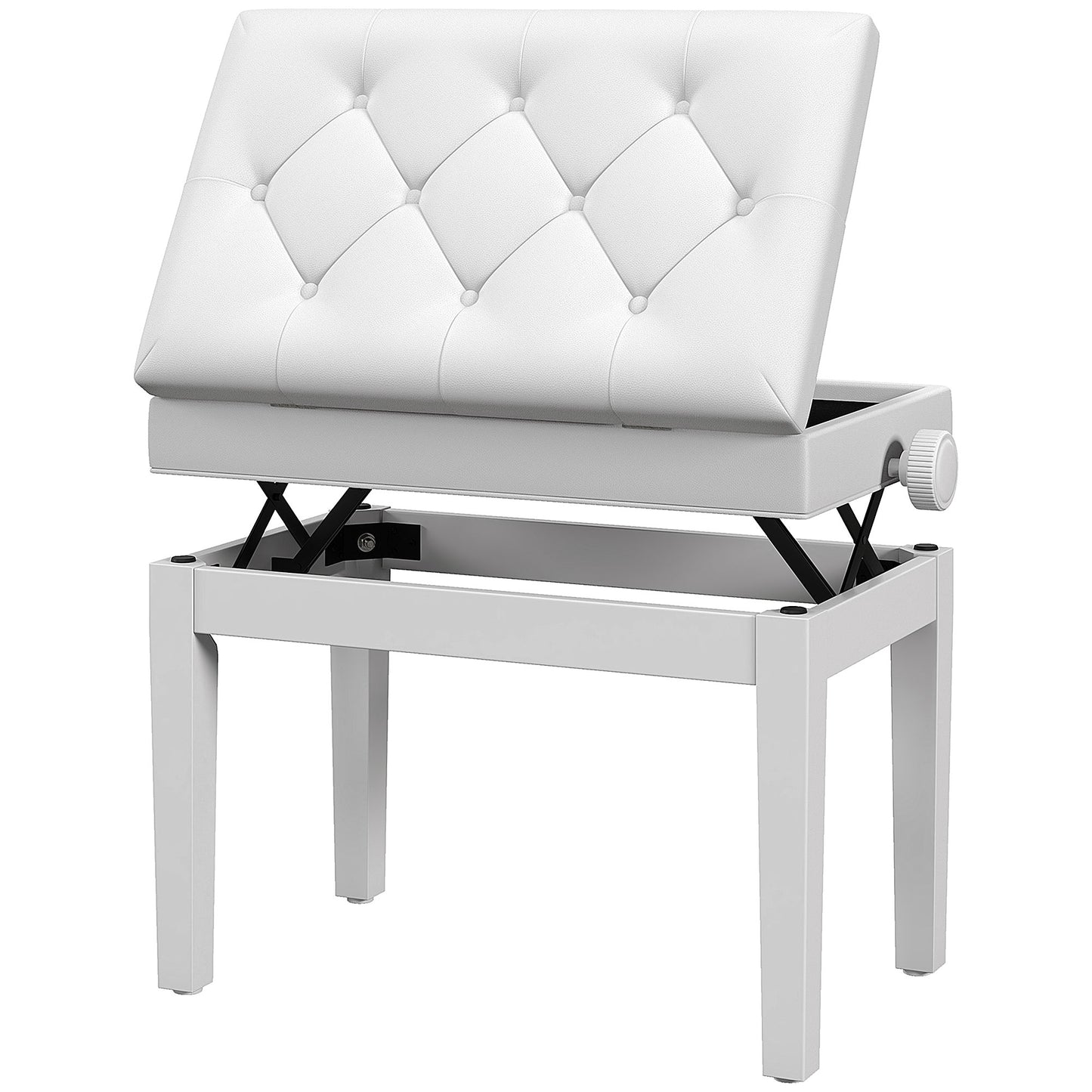 HOMCOM Adjustable Piano Bench with Storage and Soft PU Leather Padded, with Enough Music Storage Design, White | Dipra Home