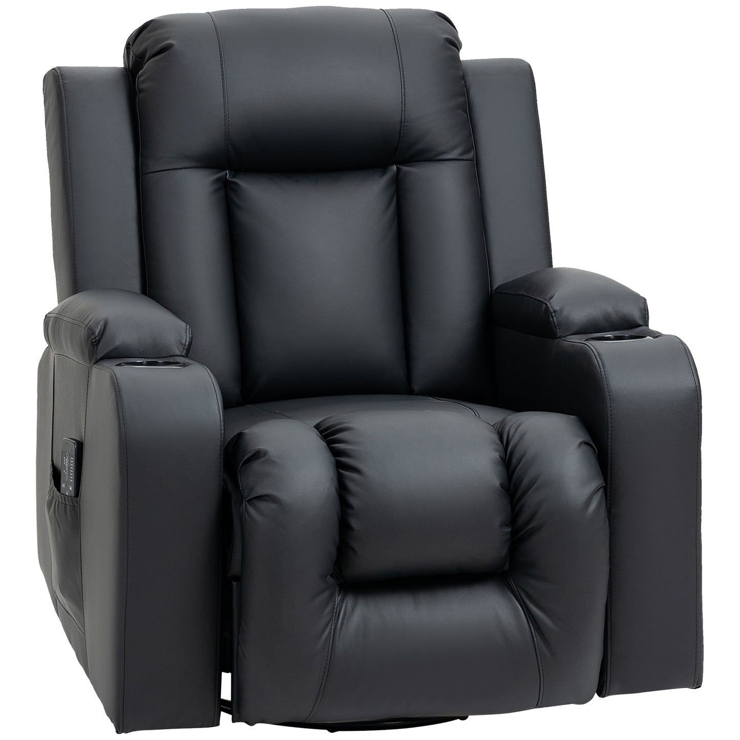 HOMCOM Massage Recliner Chair with 8 Vibration Points, PU Leather Reclining Chair with Cup Holders, Swivel Base, Black | Dipra Home