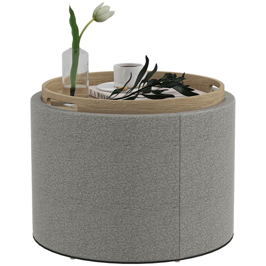 HOMCOM 22" Grey Round Coffee Table: Side Table with Storage, Removable Tray, Non-Slip Footpads for Living Room | Dipra Home