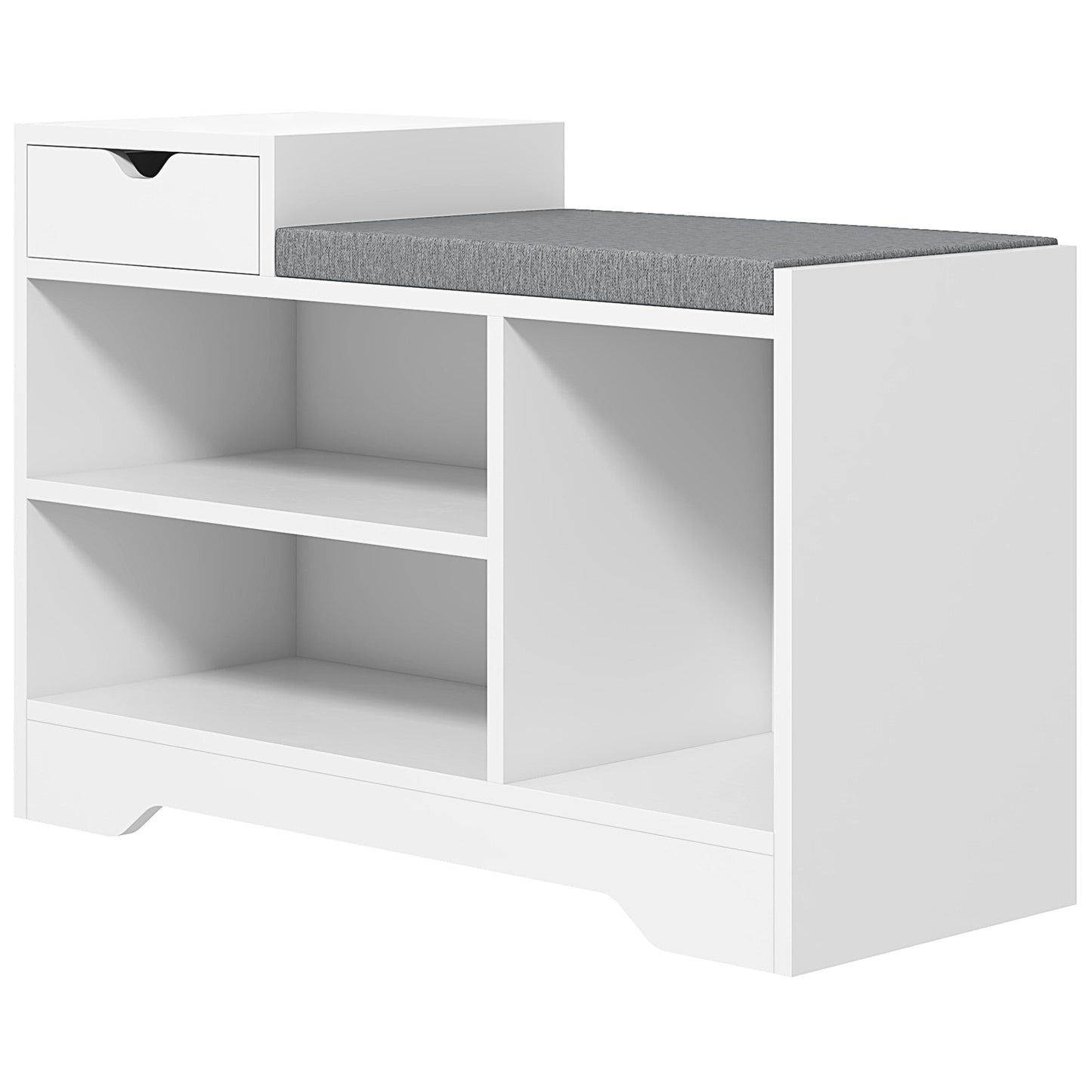 HOMCOM Shoe Simplicity: Storage Bench with Seat Drawer, 3 Open Shelves, Upholstered Entrance Bench for Hallway | Dipra Home