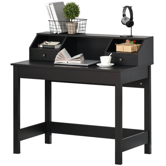 HOMCOM Black Wood Grain Computer Desk, Display Shelves, Drawers, Home Office Workstation | Dipra Home