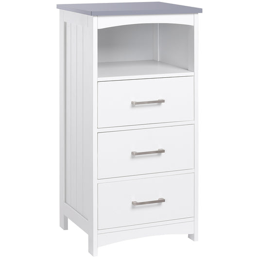 kleankin Modern Linen Storage Cabinet: Floor Standing Unit, 3 Drawers & Interior Shelving for Bathroom Organization, White | Dipra Home