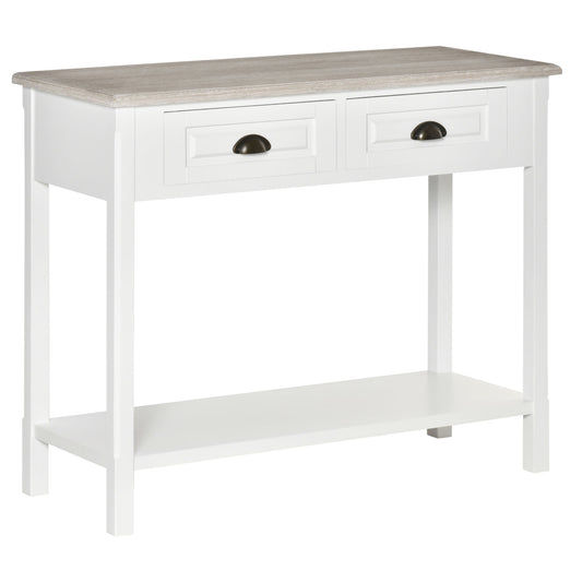 HOMCOM Distressed Console Table: Vintage Sofa Table with Drawers & Open Shelf, Hallway/Living Room/Bedroom, White | Dipra Home