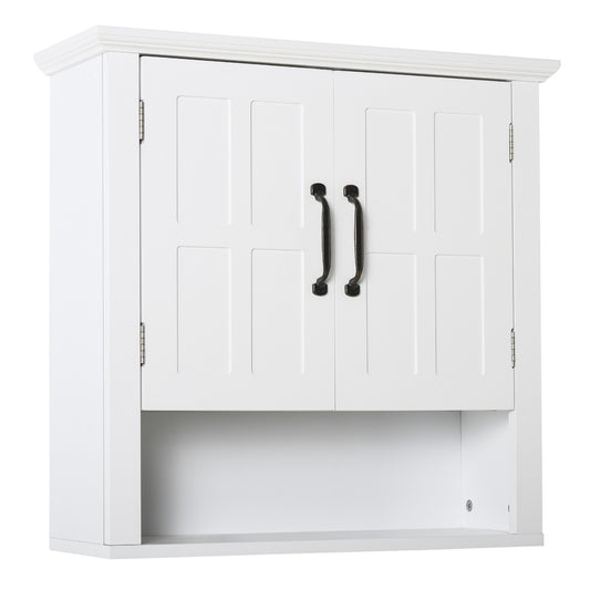 HOMCOM Modern White Wall Cabinet: 2-Door Bathroom Storage with Adjustable Shelf for Organized Kitchen & Laundry Spaces | Dipra Home