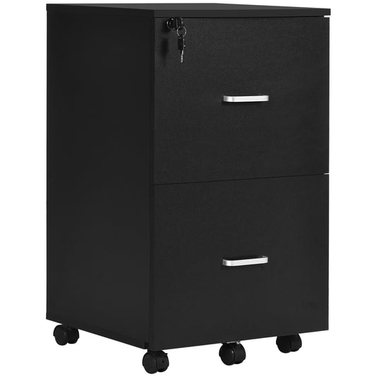 Vinsetto Locking File Chest: 2-Drawer Wooden Cabinet on Wheels for Secure Home Office & Study Organization, Black | Dipra Home