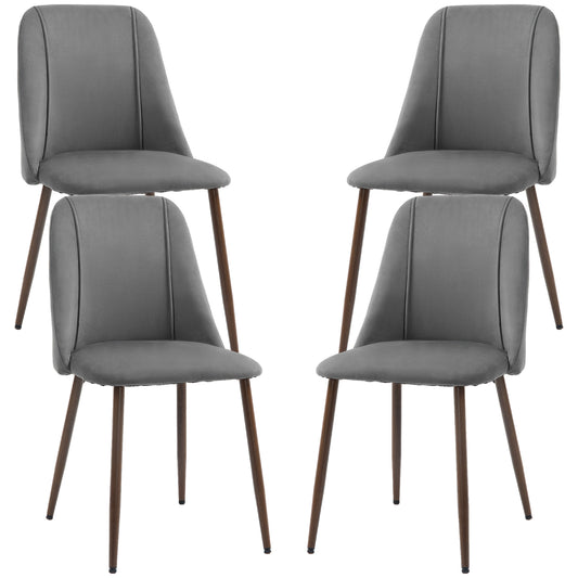 HOMCOM Upholstered Dining Chairs Set of 4, Velvet Accent Chair with Back and Wood-grain Steel Leg for Kitchen, Dark Grey | Dipra Home