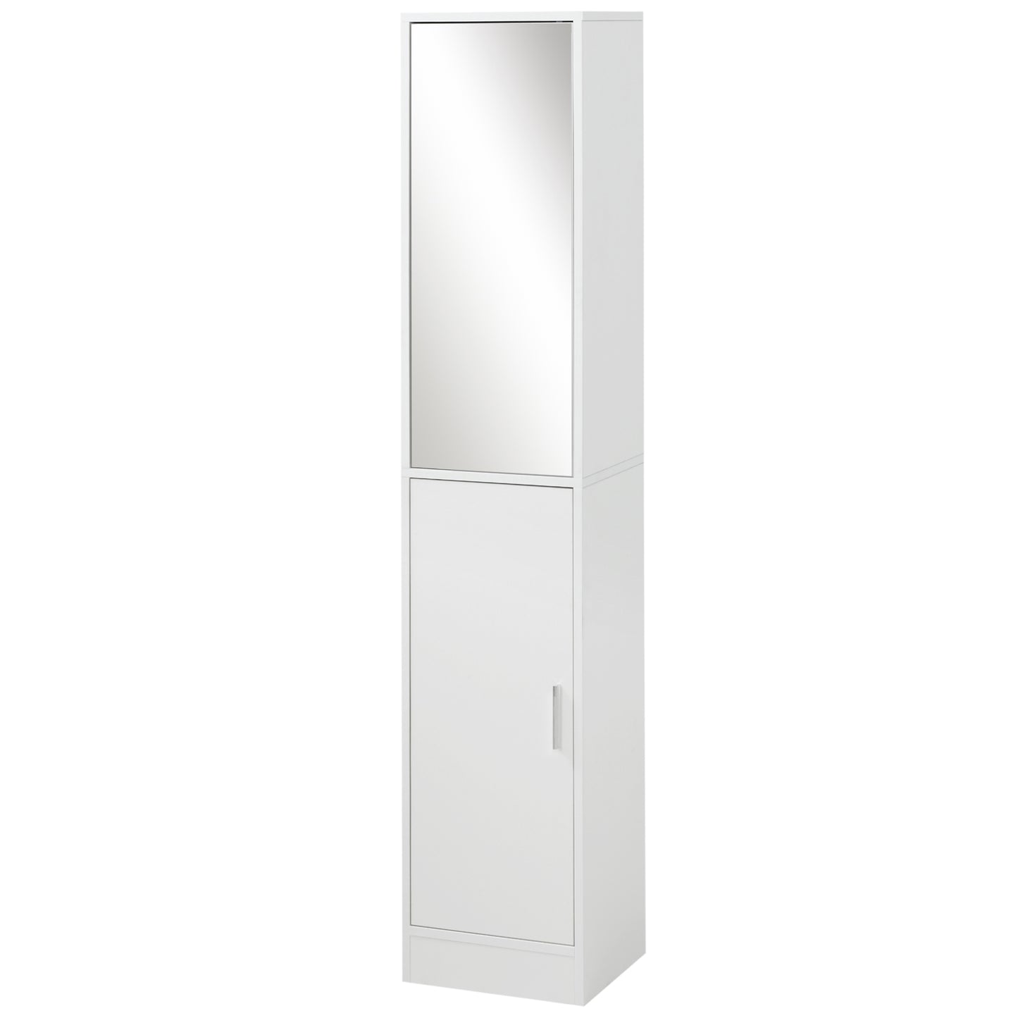 kleankin Tall Narrow Bathroom Mirror Cabinet Storage with Doors Adjustable Shelves Small Spaces Furniture White | Dipra Home