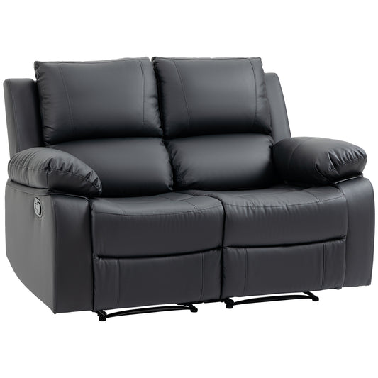 HOMCOM Double Reclining Loveseat: PU Leather, Manual Pullback Footrest, Living Room Sofa, Black | Dipra Home