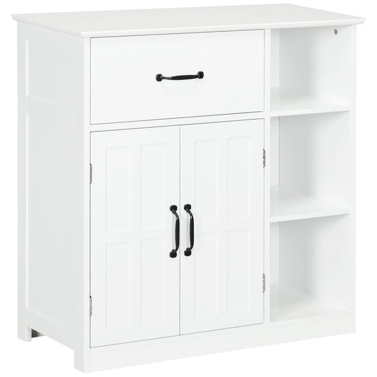 kleankin Freestanding Bathroom Vanity Cabinet: 3 Open Shelves, Drawer, Adjustable Shelf, Modern White | Dipra Home