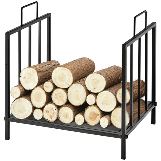 Outsunny 17.5" Firewood Rack Heavy-Duty Metal Wood Storage Log Holder with Side Handles, Indoor and Outdoor, Black | Dipra Home