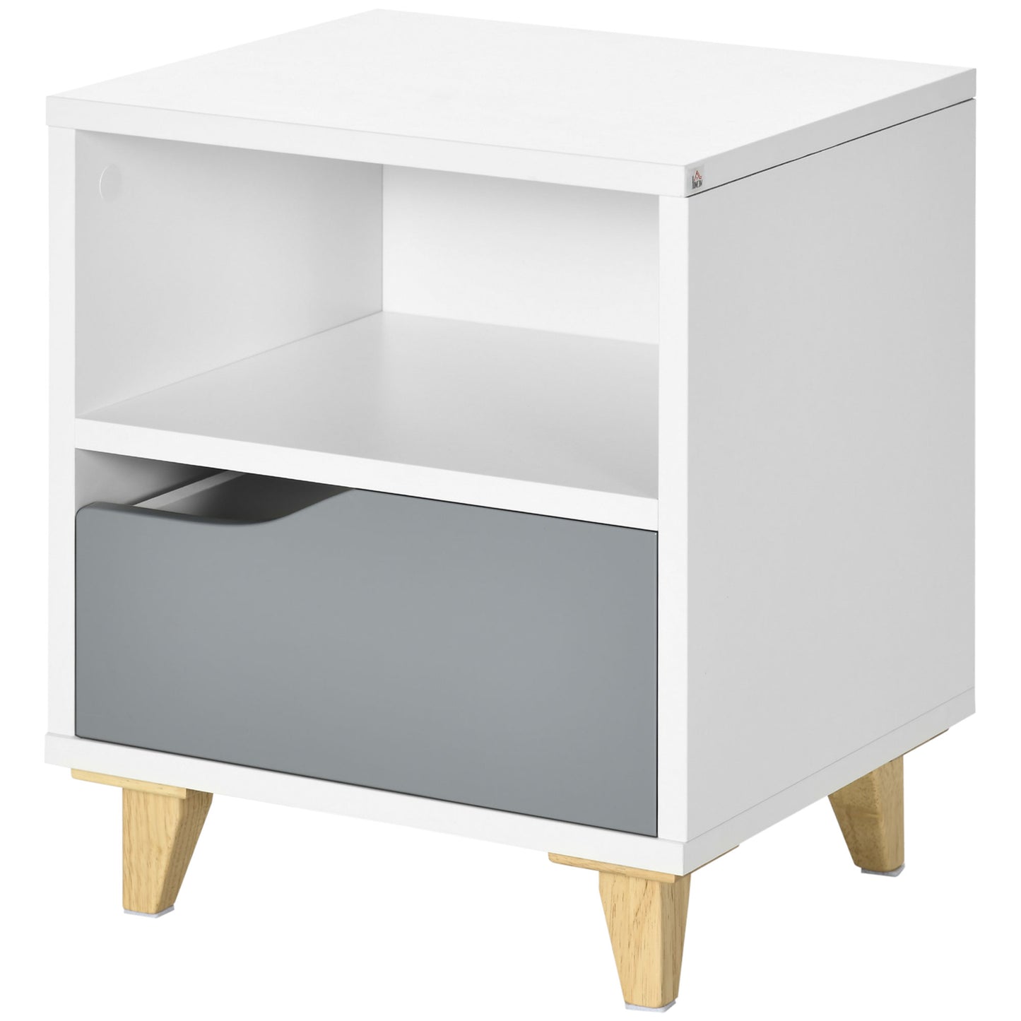 HOMCOM Modern Bedside Table Nightstand Shelf Drawer Wood Legs Bedroom Furniture White Grey | Dipra Home