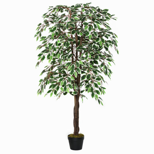 Outsunny 5.3ft Artificial Tree, Indoor Outdoor Fake Ficus with Pot, for Home Office Living Room Decor | Dipra Home