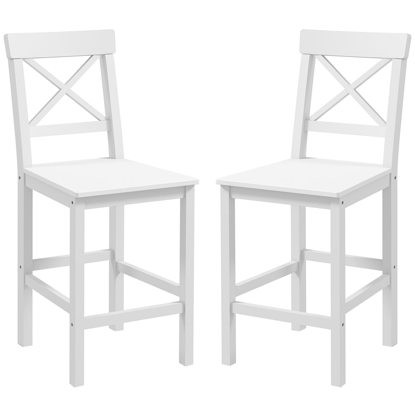 HOMCOM Counter Height Bar Stools Set of 2 Farmhouse Style Solid Wood Kitchen Island Stools with Backs White | Dipra Home