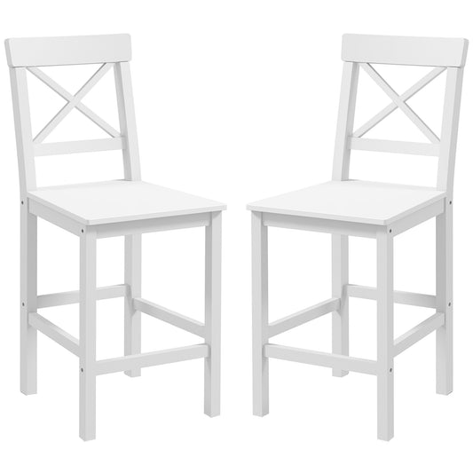 HOMCOM Counter Height Bar Stools Set of 2 Farmhouse Style Solid Wood Kitchen Island Stools with Backs White | Dipra Home