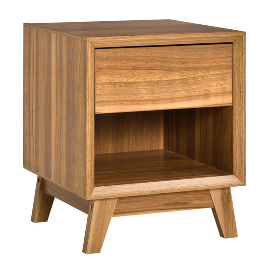 HOMCOM Modern Bedside Table Nightstand, Living Room End Table, Side Table with Drawer and Shelf, Walnut Brown | Dipra Home