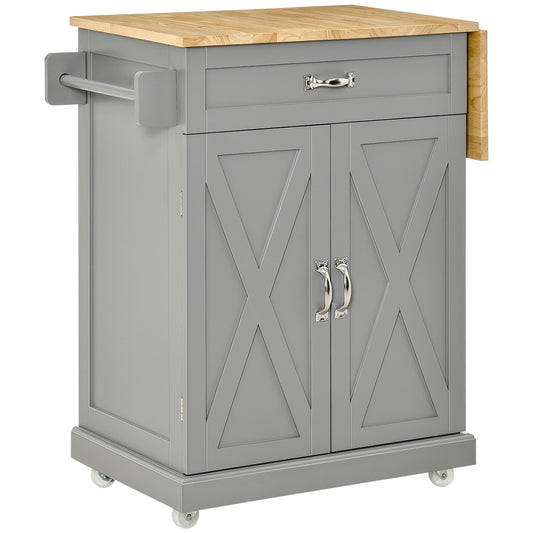 HOMCOM Farmhouse Flair: Foldable Kitchen Island Cart with Storage Drawer, Rolling Utility Cart in Grey Finish | Dipra Home