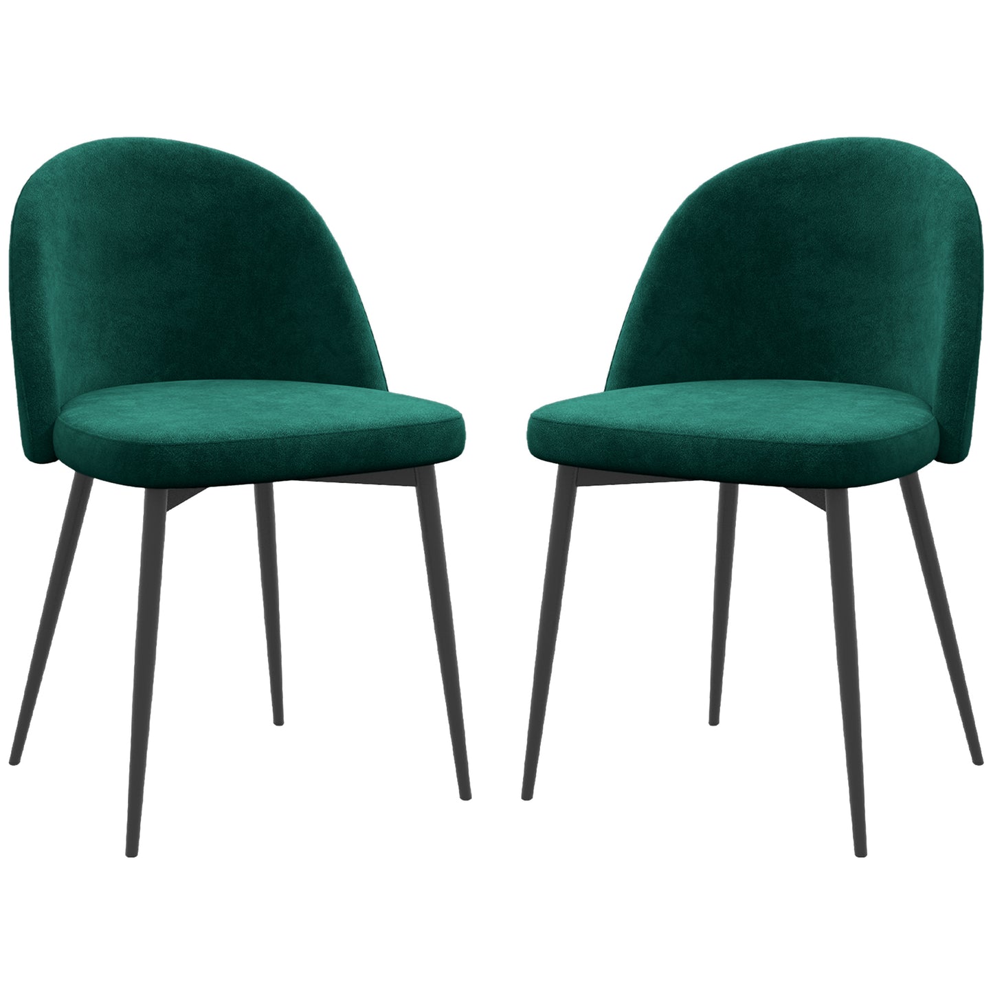 HOMCOM Set of 2 Mid-Back Dining Chair, Mid-Back Velvet-touch Upholstery Kitchen Chair for Living Room Dining Room, Green | Dipra Home