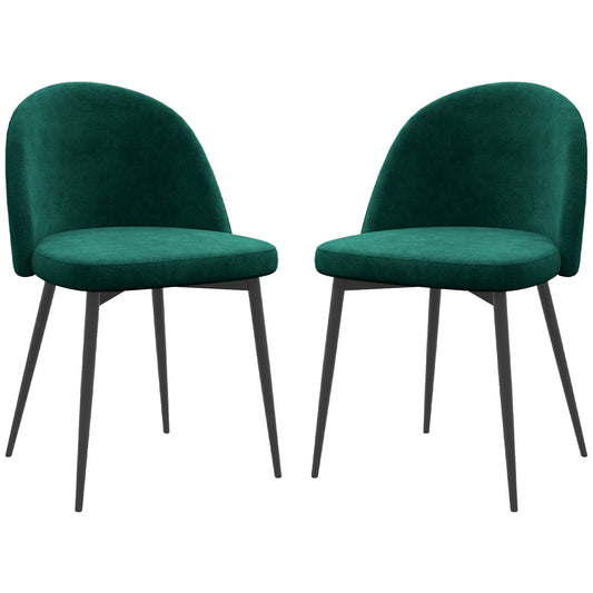 HOMCOM Set of 2 Mid-Back Dining Chair, Mid-Back Velvet-touch Upholstery Kitchen Chair for Living Room Dining Room, Green | Dipra Home