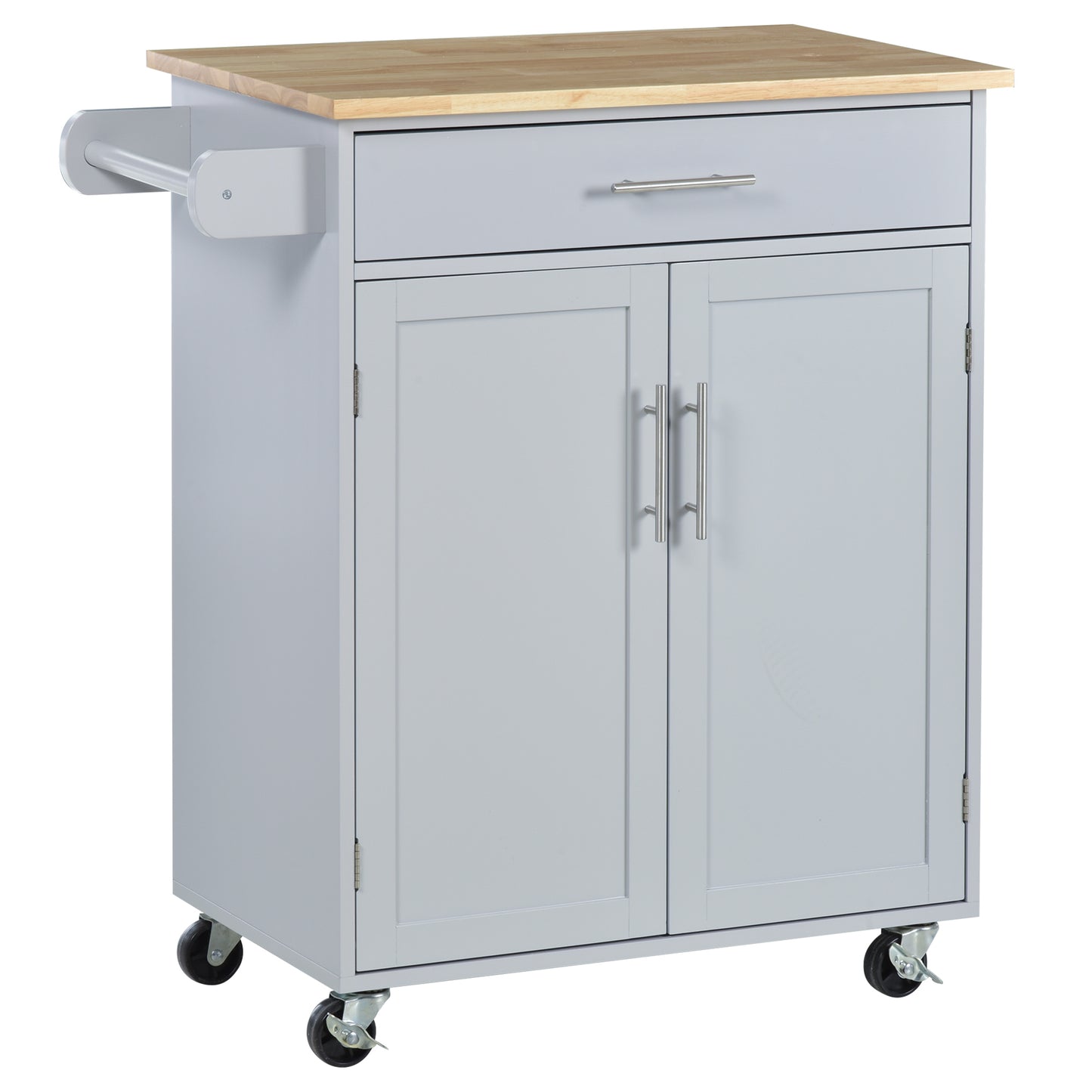 HOMCOM Versatile Kitchen Aide: Rolling Island Cart with Wood Top, Storage Drawer, Towel Bar, Shelves, and Grey Finish | Dipra Home