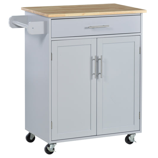 HOMCOM Versatile Kitchen Aide: Rolling Island Cart with Wood Top, Storage Drawer, Towel Bar, Shelves, and Grey Finish | Dipra Home