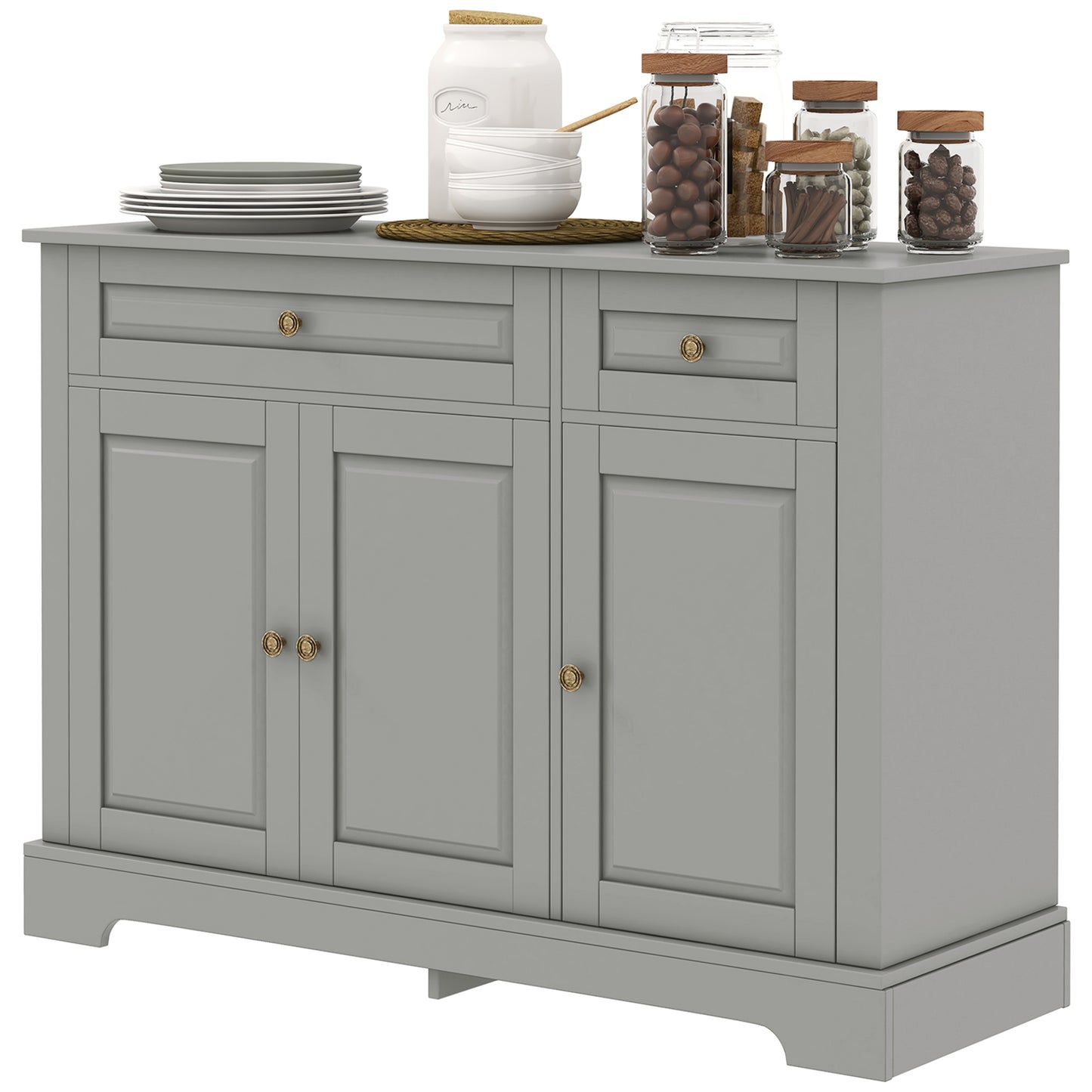 HOMCOM Modern Sideboard Cabinet, Buffet Cabinet with 2 Drawers and Adjustable Shelves, Buffets Tables for Dining Room, Grey | Dipra Home