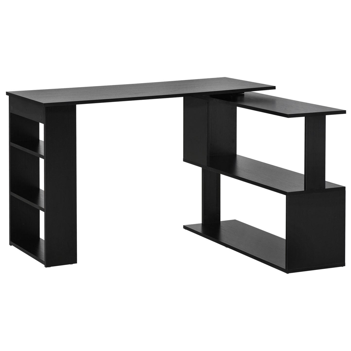 HOMCOM Rotating L-Shaped Desk Corner Computer Workstation with Storage Shelf Home Office Writing Table Black | Dipra Home