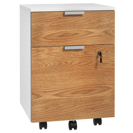 HOMCOM Small Filing Cabinet 2 Drawers Lockable Office Storage Hanging Bars A4 Letter White Nature Wood Compact | Dipra Home