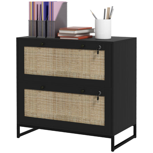 Vinsetto Boho Lockable 2 Drawer File Cabinet Adjustable Bar for Letter A4 Legal Size Black Office Storage | Dipra Home