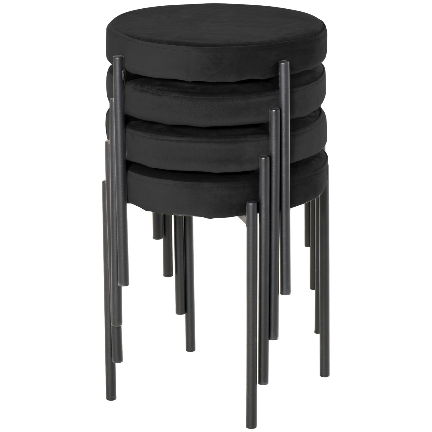 HOMCOM Backless Round Stackable Kitchen Dining Stools Set of 4 Metal Legs Black | Dipra Home