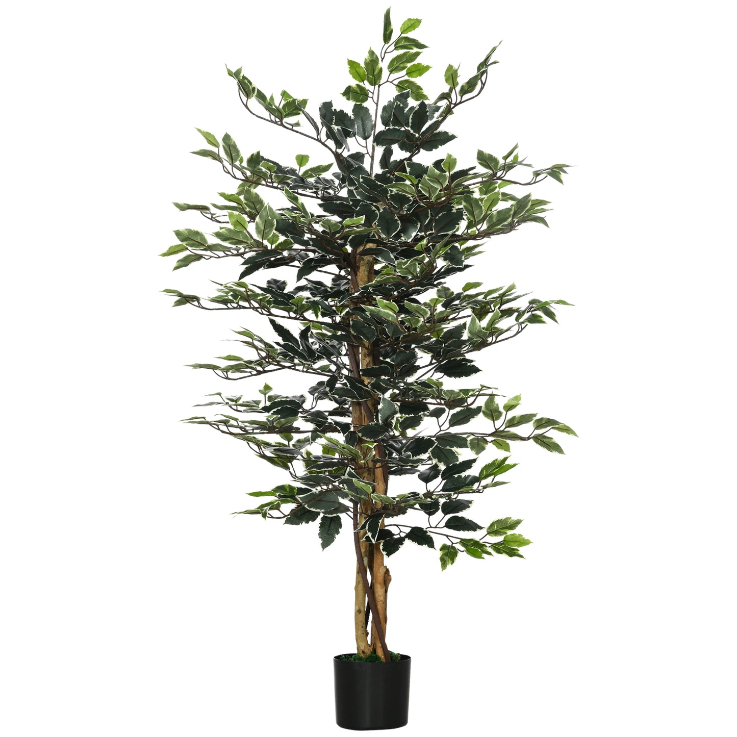 HOMCOM 6"x6"x51" Artificial Ficus Tree: 702 Variegated Leaves Fake Plant in Pot for Indoor Outdoor Decor, Green | Dipra Home